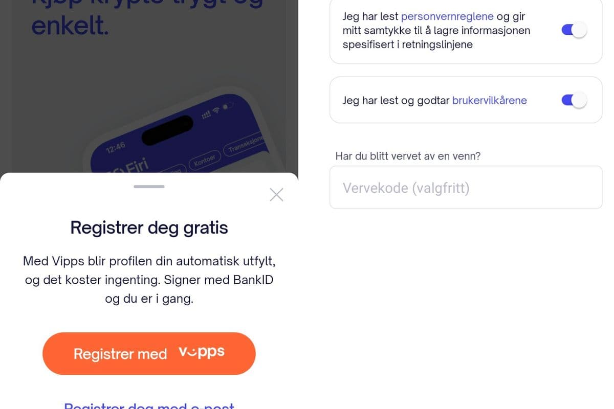Create an account with Firi